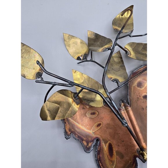 VTG 70's MCM Brutalist Copper Butterfly & Leaves Wall Art Copper Metal‎ Wall Art - Picture 5 of 7